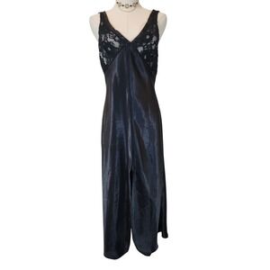 Val Mode Lingerie Black Lace Trim Maxi Slip Dress‎ Sleeveless - Size Small